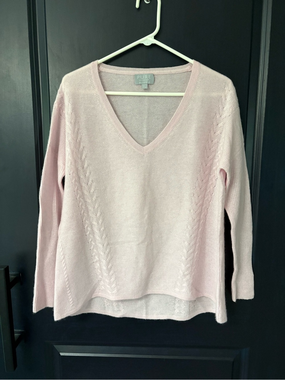 Pure Collection Light Pink V-Neck Cable Knit Sweater Cashmere